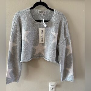 WILDFOX star knit cotton cropped sweater NWT